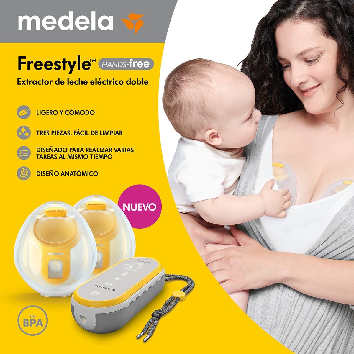 Sacaleches doble eléctrico Medela Freestyle Hands Free - Amarillo Amarillo-5