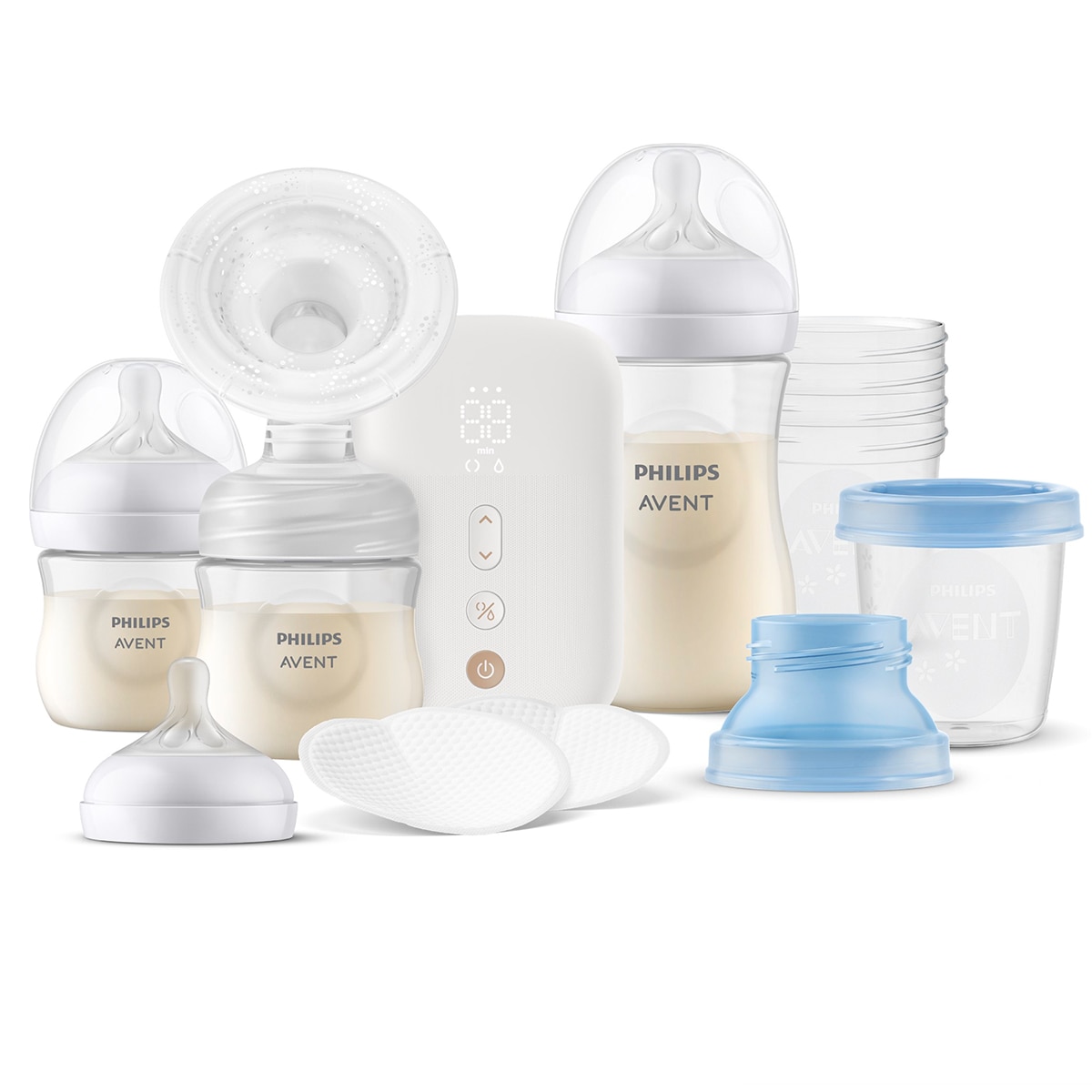 Set de lactancia con sacaleches eléctrico portátil Philips Avent, 3 biberones y accesorios