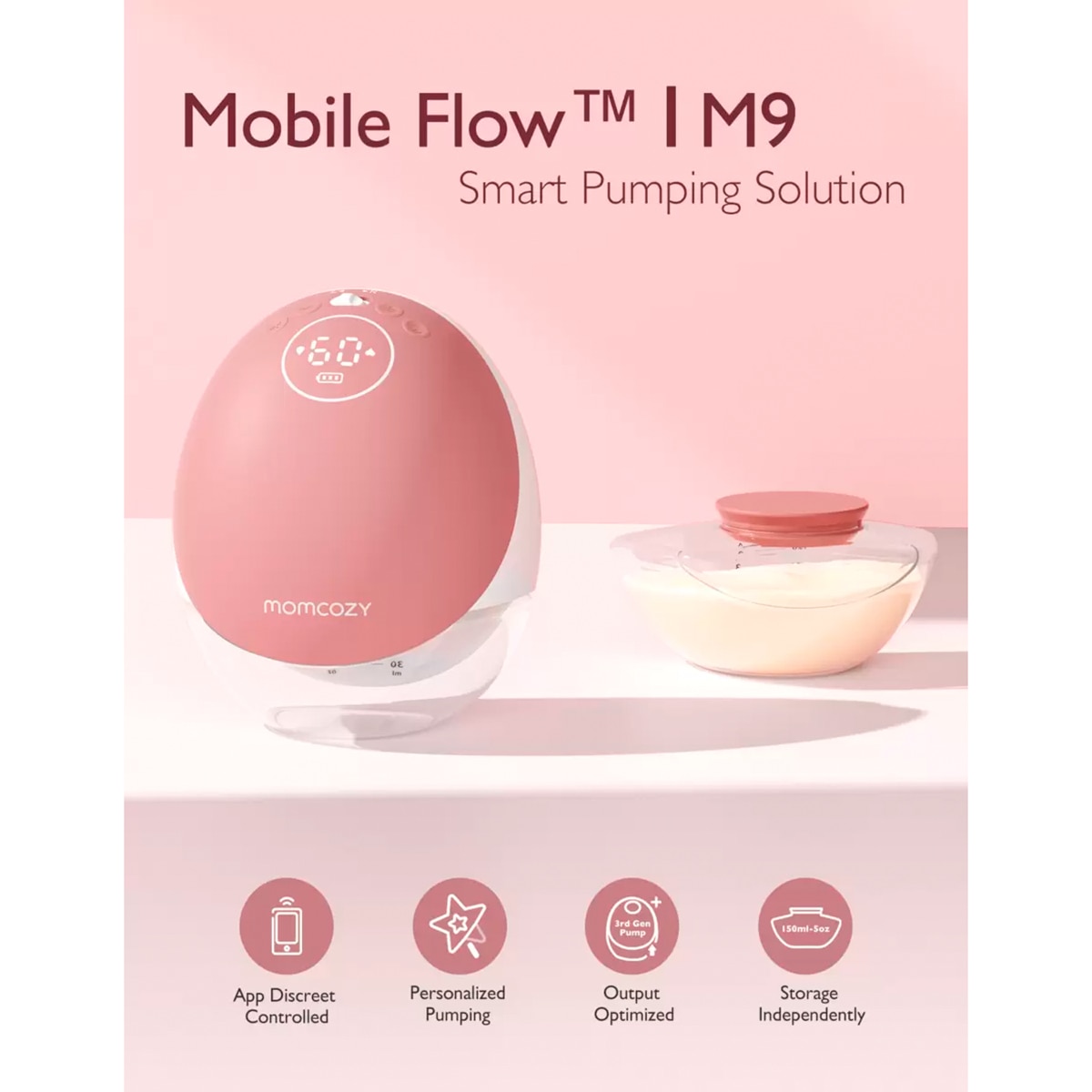 Bomba tira leite elétrica Momcozy M9 Simple com App Control Branco-4