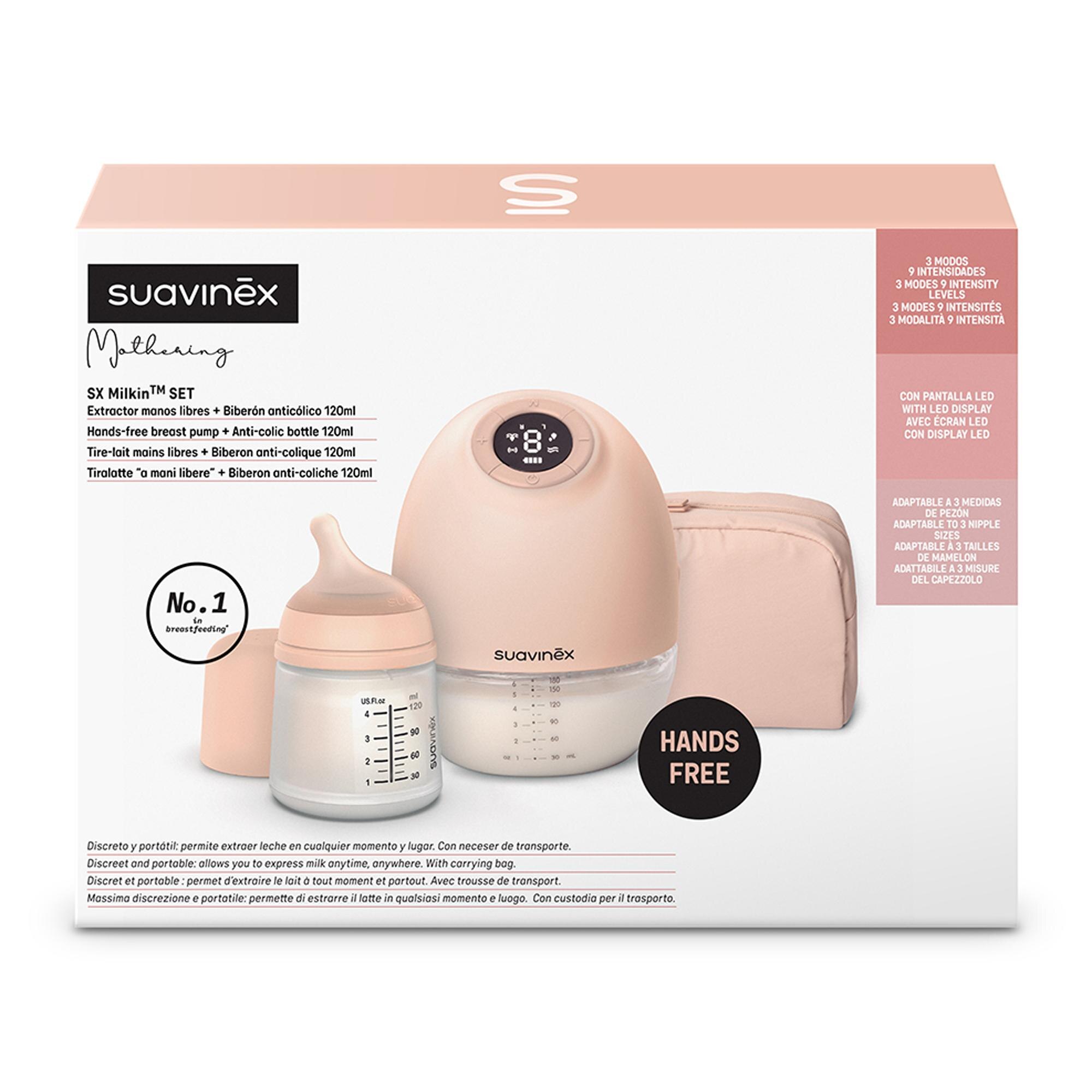 Bomba Tira-Leite Mãos Livres + Biberão Zero.Zero™ 120 ml Rosa-9