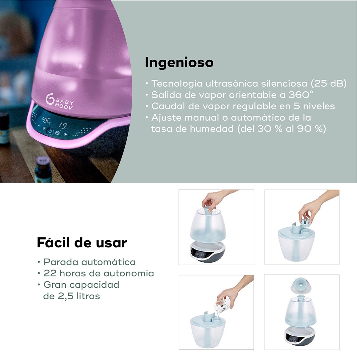 Humidificador Silencioso com Vapor Frio / Candeeiro de Noite Hygro(+) Transparente-4