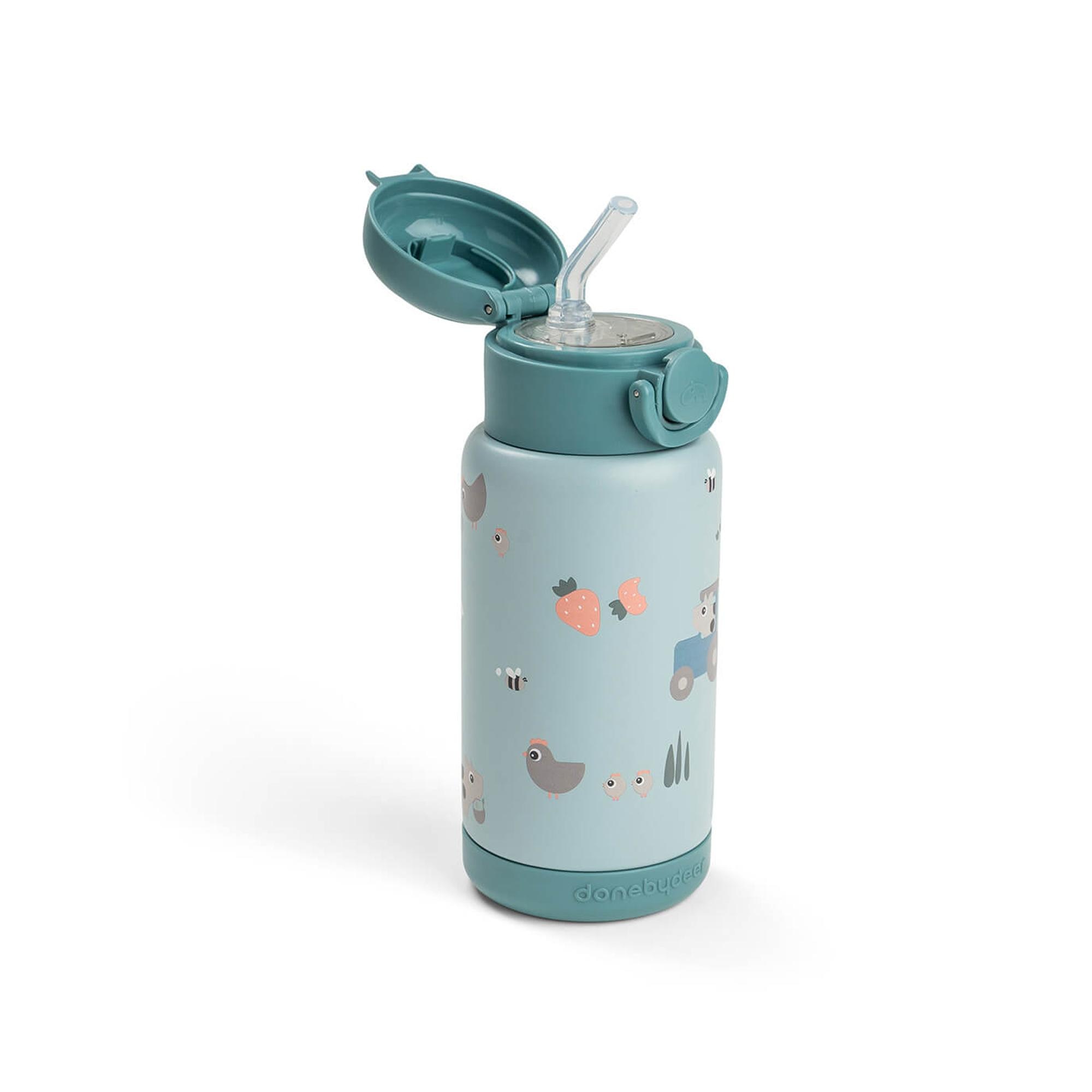 Garrafa Térmica com Palhinha 340 ml Coleç. Tiny Farm Esmeralda Azul-2