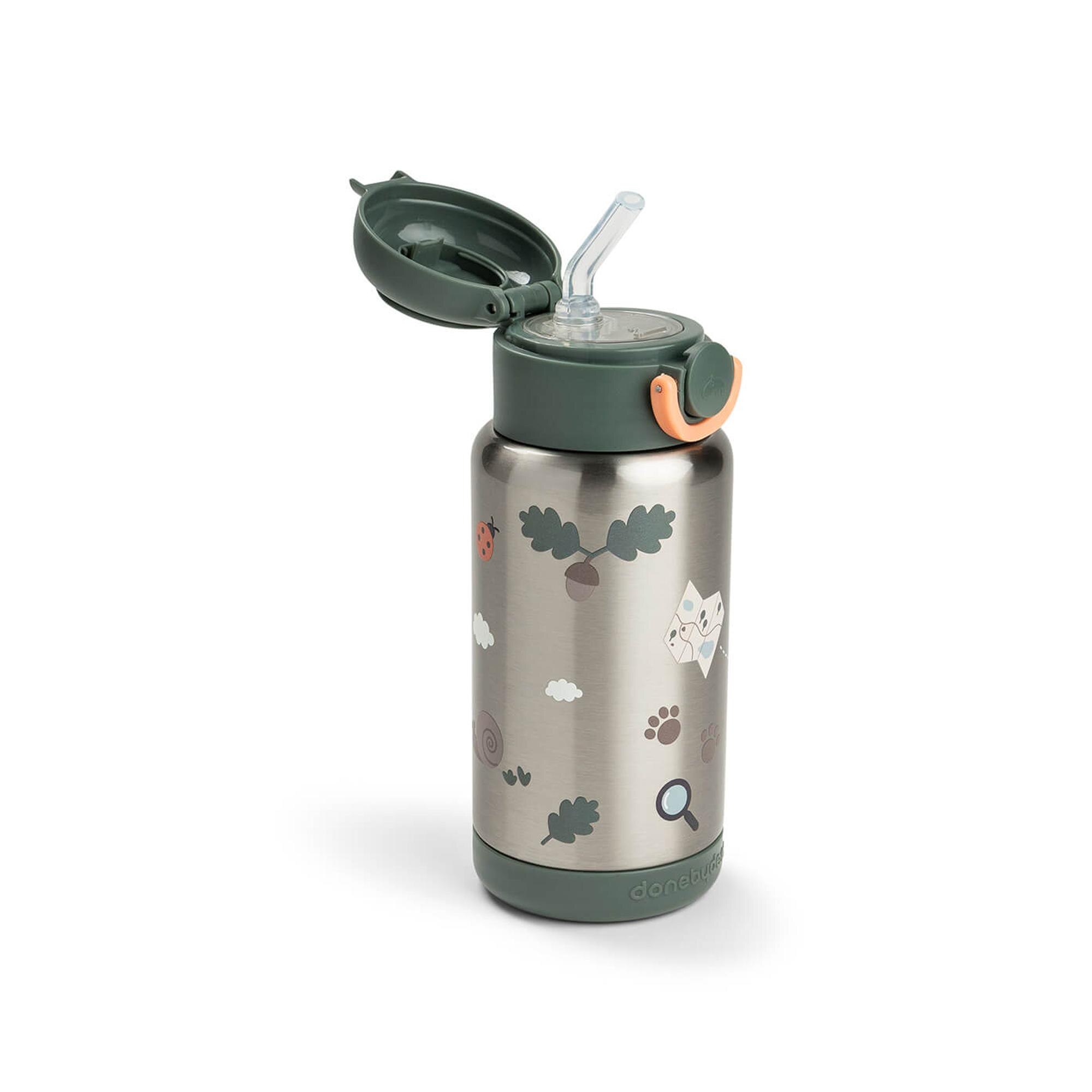 Botella térmica con pajita Done by Deer 340ml colecc. Tiny Trails - Verde militar Verde militar-3