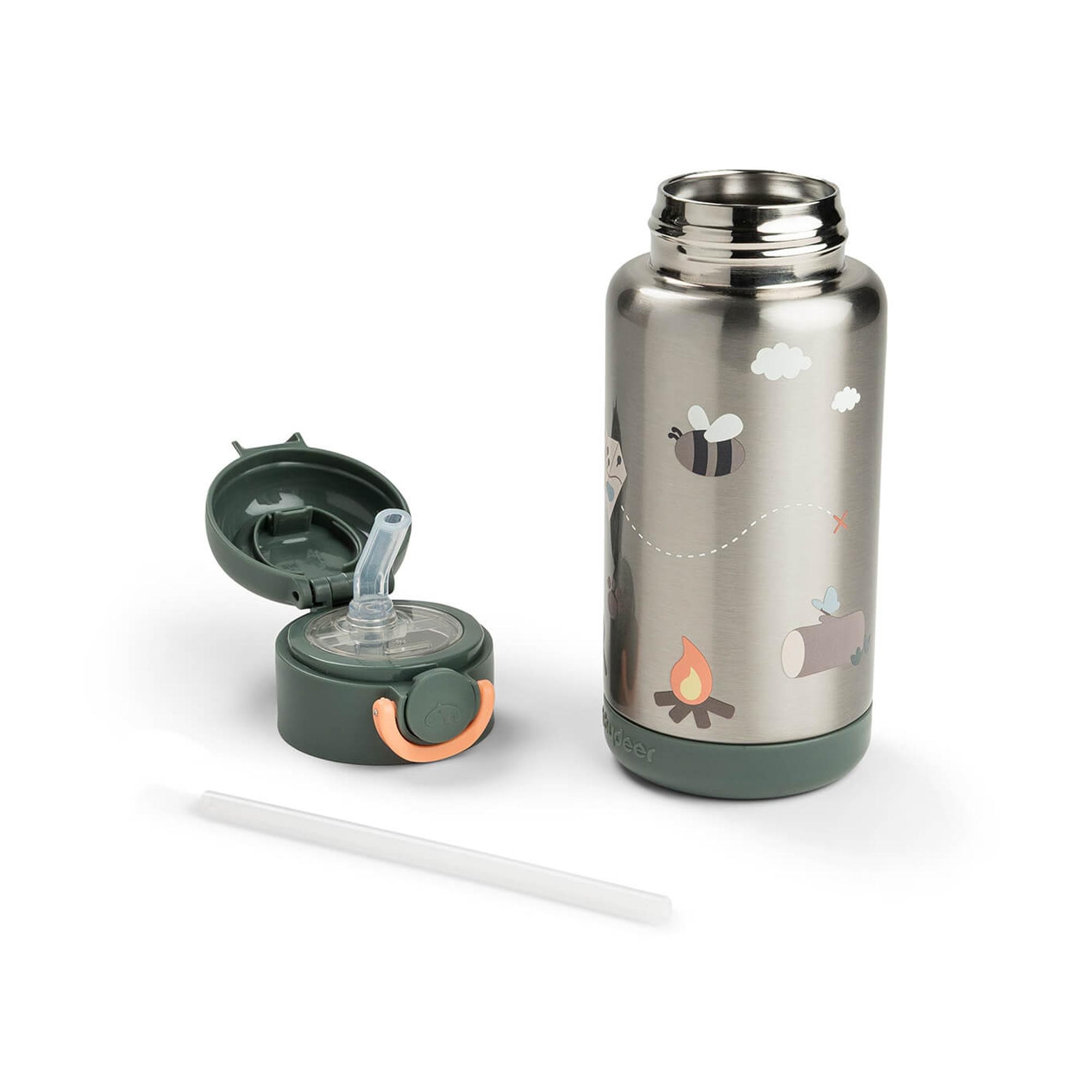 Botella térmica con pajita Done by Deer 340ml colecc. Tiny Trails - Verde militar Verde militar-4