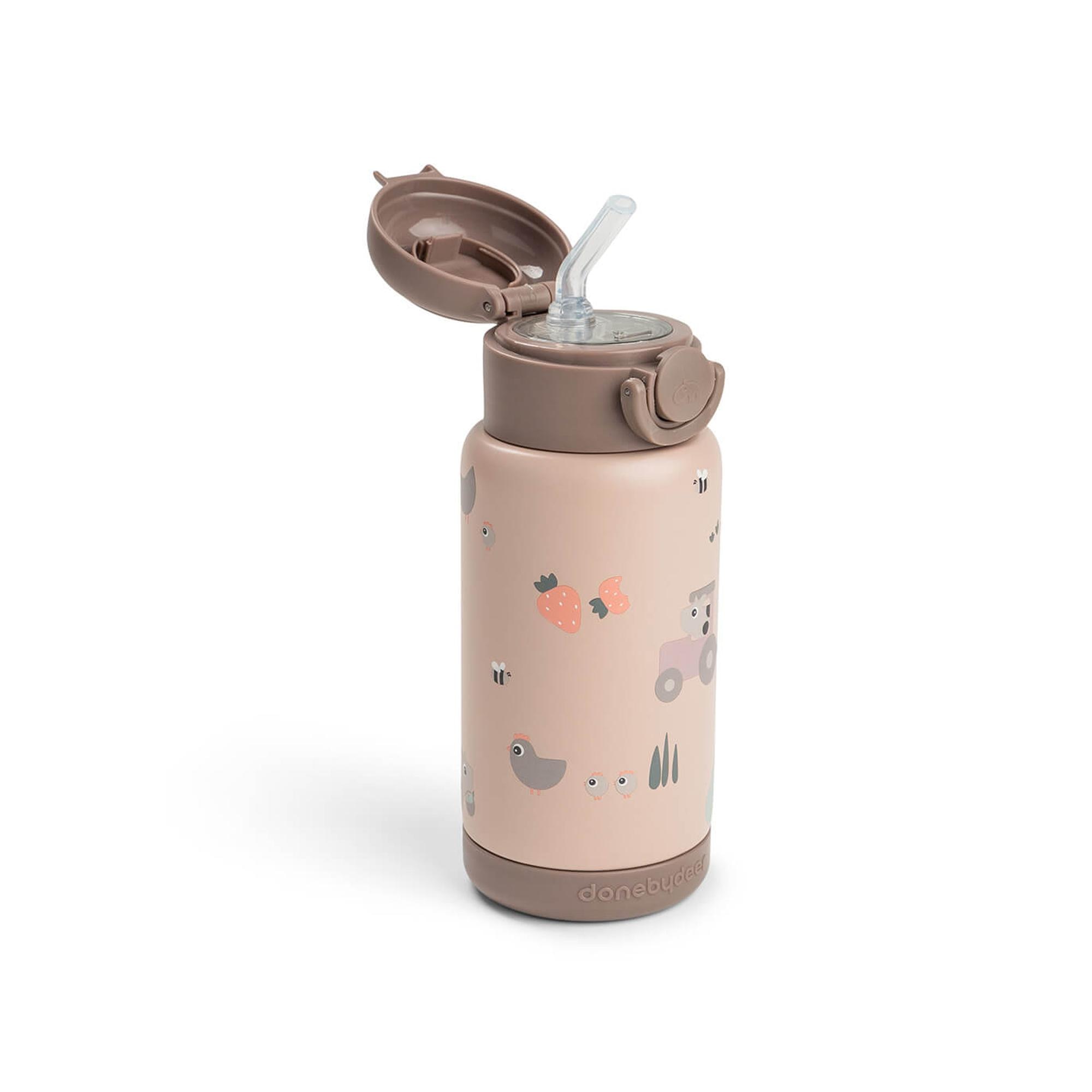 Garrafa Térmica com Palhinha 340 ml Coleç. Tiny Farm Rosa antigo-2