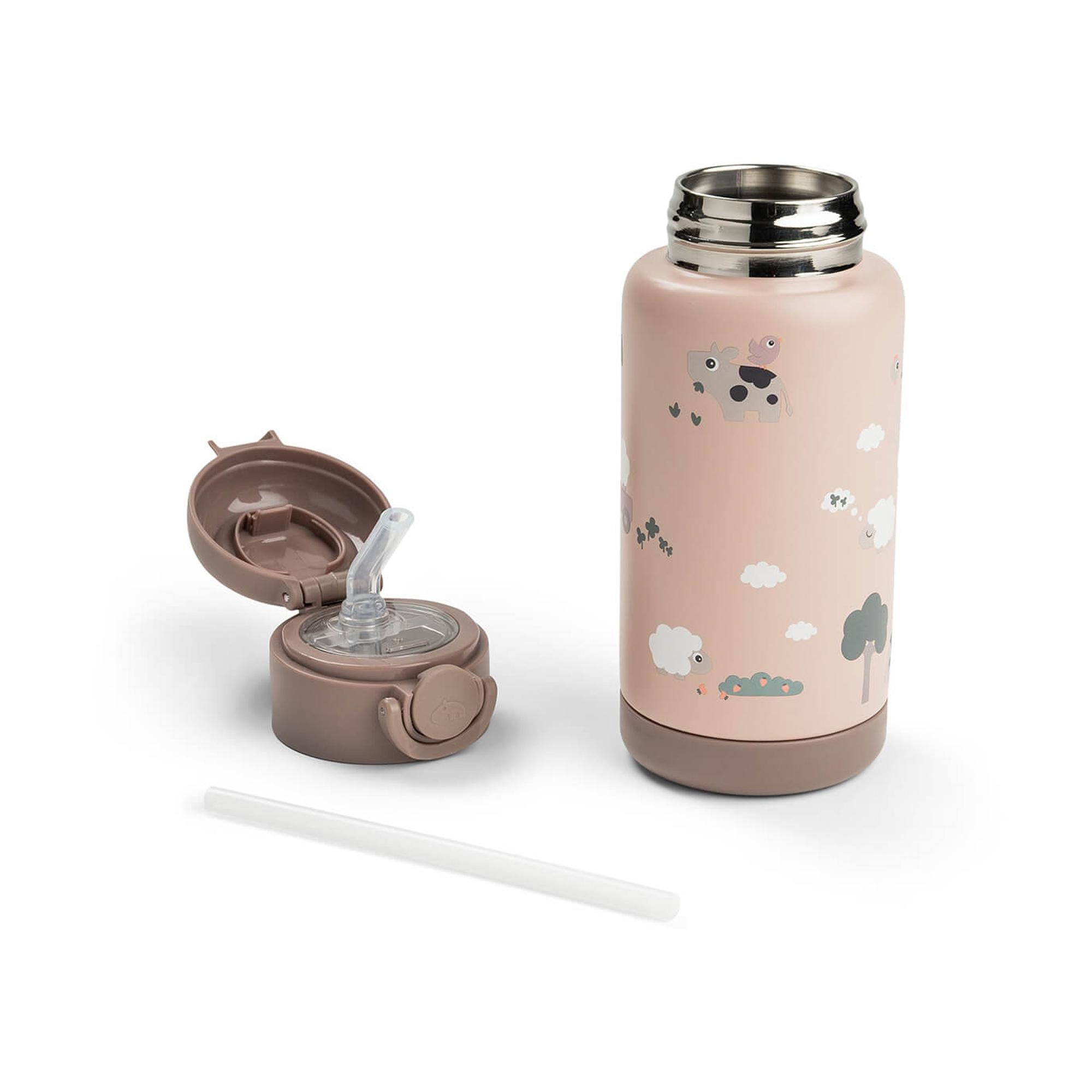 Garrafa Térmica com Palhinha 340 ml Coleç. Tiny Farm Rosa antigo-3