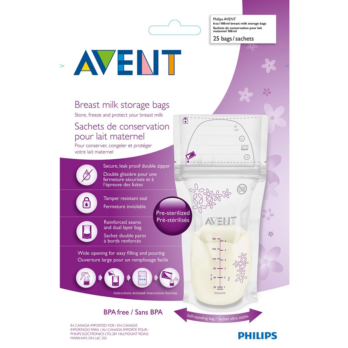 25 Bolsas de Lactação Avent. Armazenamento e Conservação de Leite Materno, 180ml Transparente-2