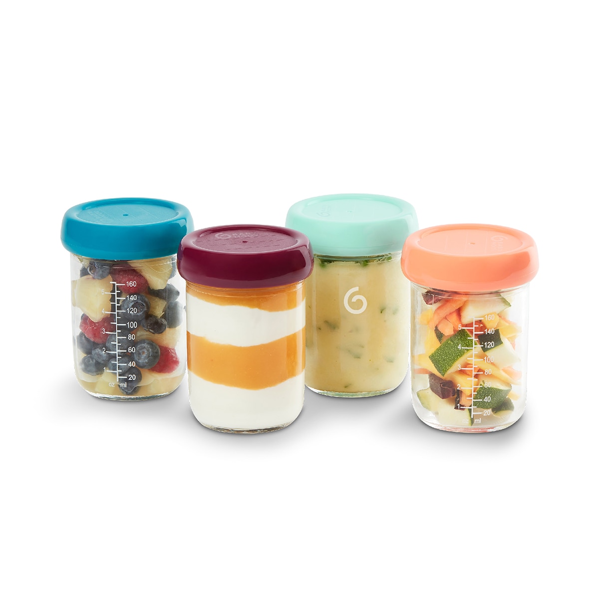 Imagem 0 de Conjunto de 4 Embalagens de conservação e transporte de alimentos Babybols de vidro (220 ml) transparente/multicolor