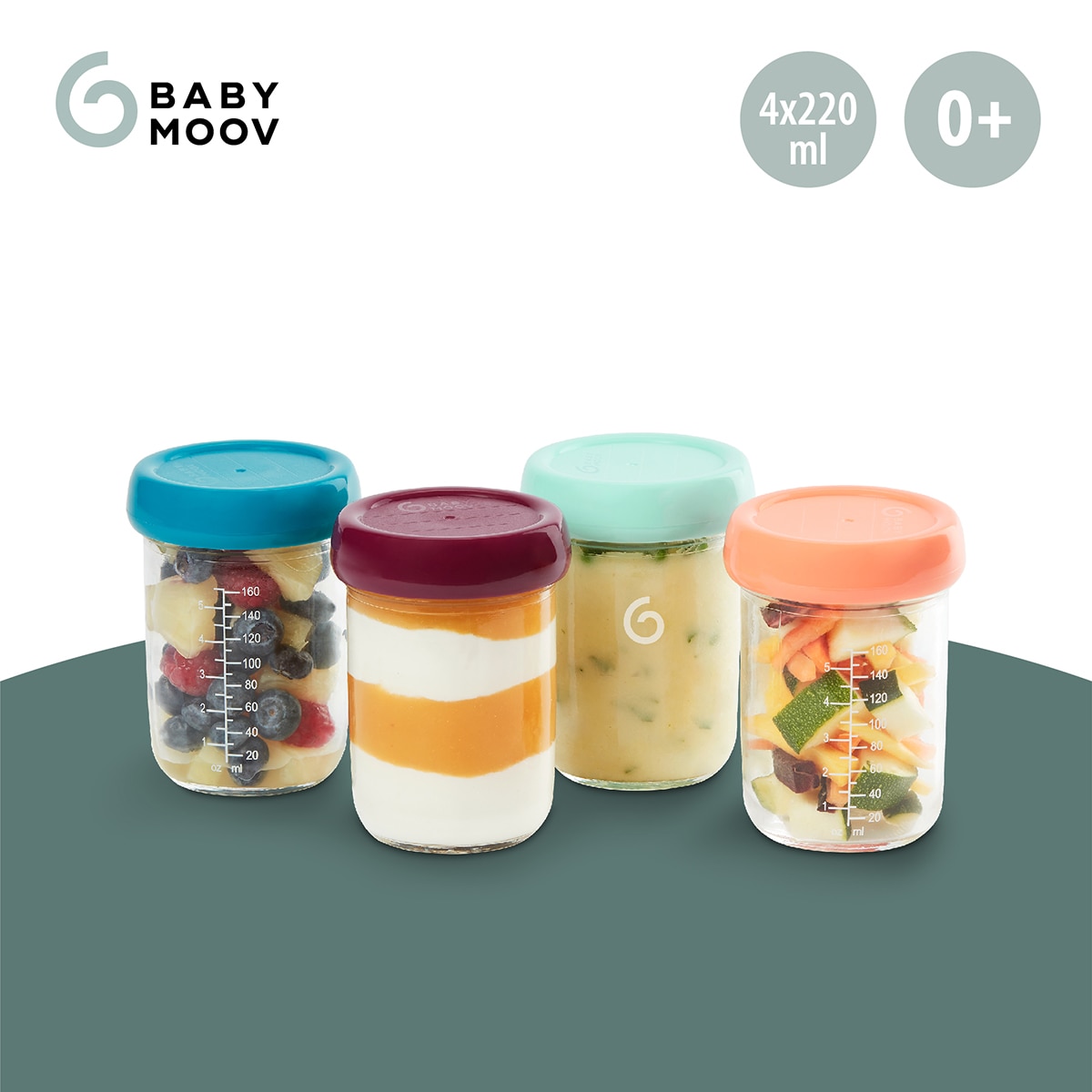 Conjunto de 4 Embalagens de conservação e transporte de alimentos Babybols de vidro (220 ml) transparente/multicolor Transparente / Multicolorido-3