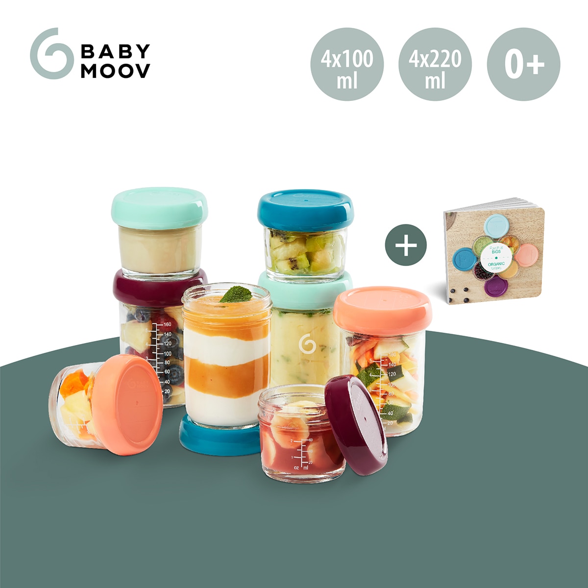 Babymoov Lote de botes de conservación de cristal Babybols 4 x 100 ml + 4 x 220 ml - Multicolor Multicolor-3