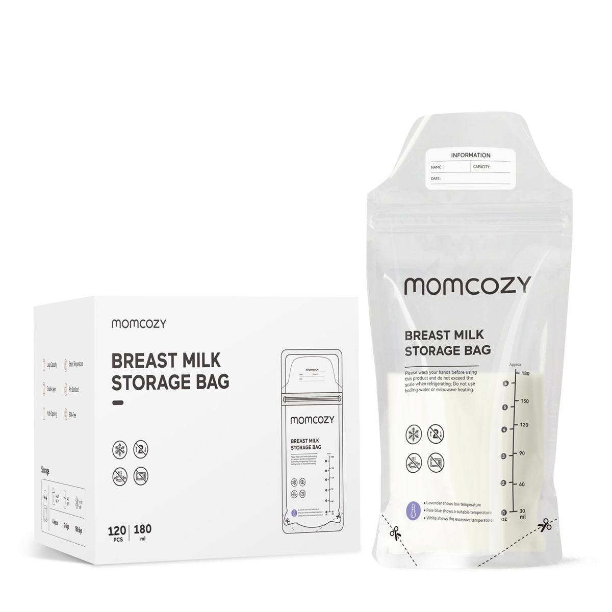 MOMCOZY - Bolsa de almacenamiento para la leche materna MOMCOZY 100 unidades.