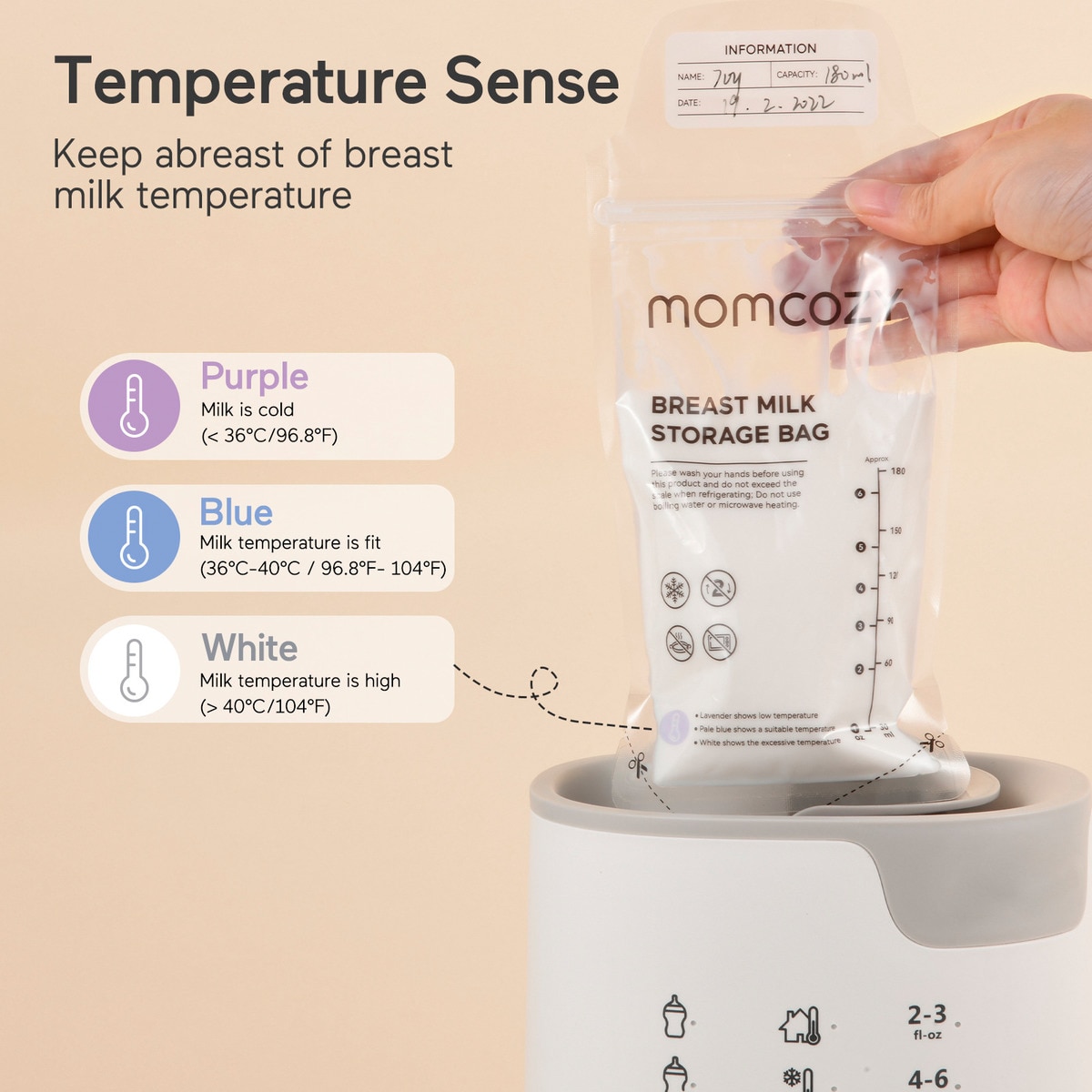 Saco de armazenamento para leite materno Momcozy 100 unidades Branco-3