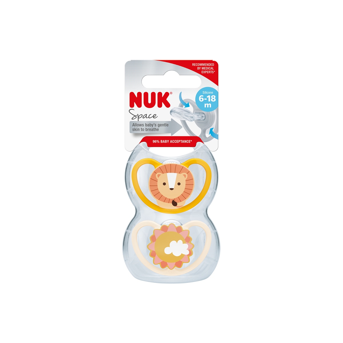 Nuk - Chupetes anatómicos Nuk SPACE de silicona, pack 2ud 6-18meses.