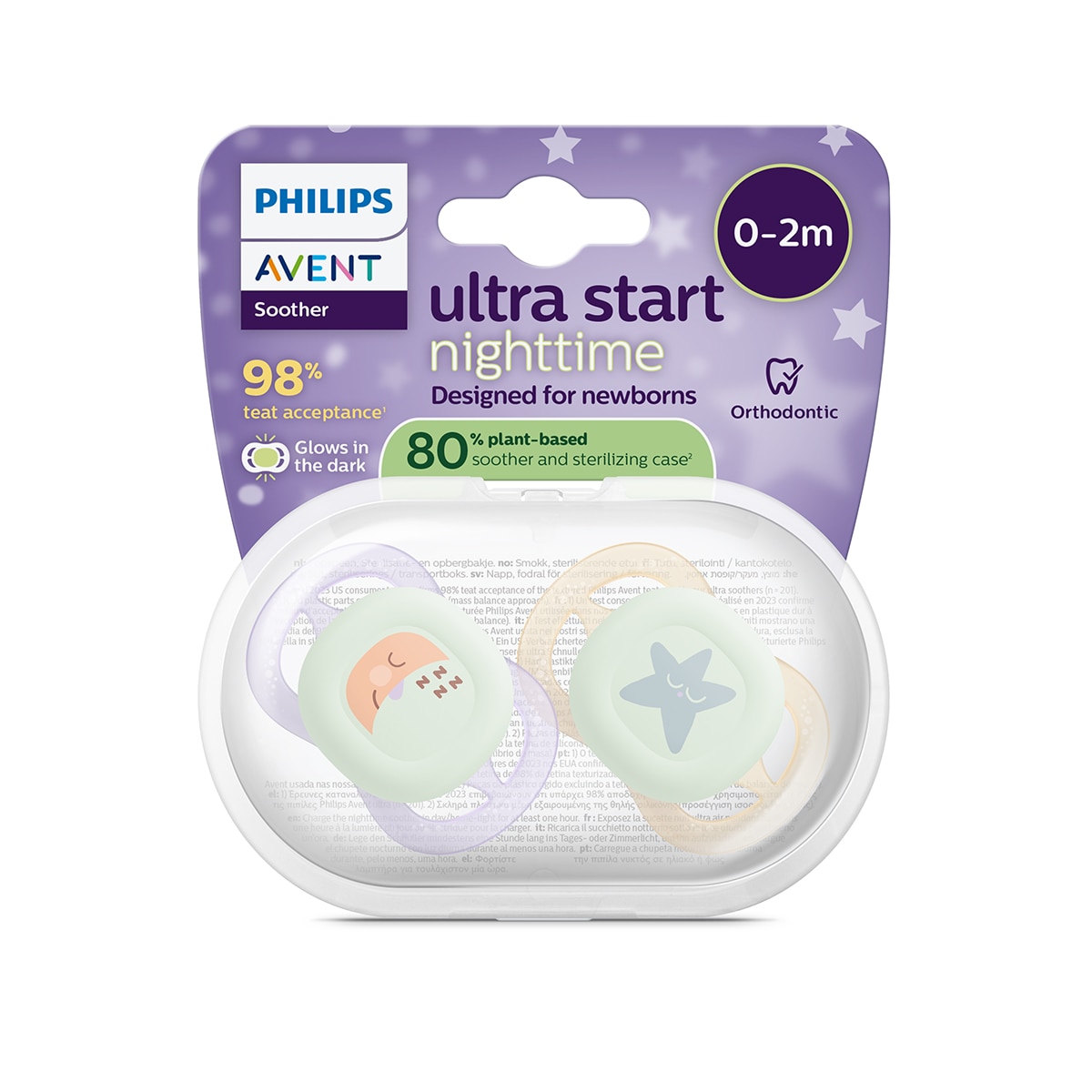 Chupete nocturnos Philips Avent Ultra Star 0-2 meses 2ud, brilla en la oscuridad - Lila Lila-5
