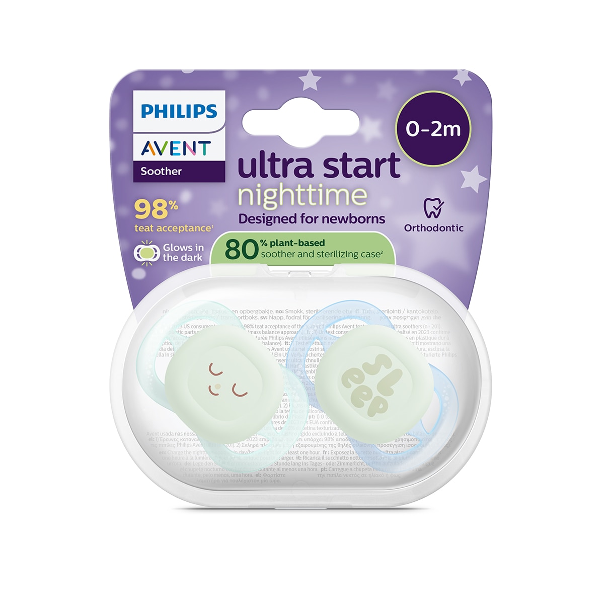 Chupeta Noturna Avent Ultra Star 0-2 Meses 2 Unidades, Brilha no Escuro Verde Água-5