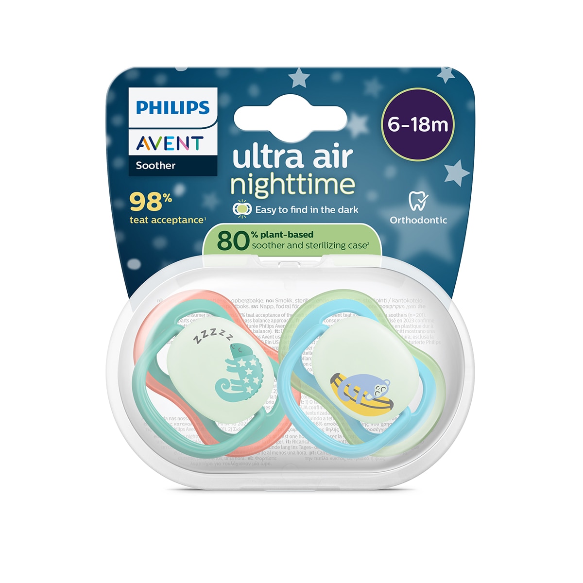 Imagen 5 de Chupete Philips Avent Ultra Air Nocturno 6-18 meses 2 uds, brilla en la oscuridad - Azul Cielo Azul Cielo