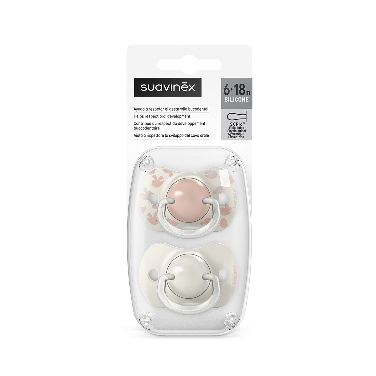 Chupete fisiológico Suavinex Sx Pro 6-18 meses (2ud) colección Birdies - Rosa claro Rosa claro-2