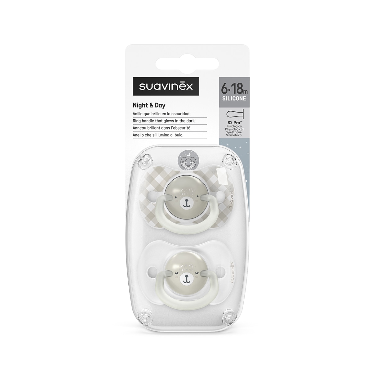 Chupetes nocturnos Fisiológico Suavinex SX Pro 6-18 meses (2ud.) colección Wild&free - Gris claro Gris claro-5