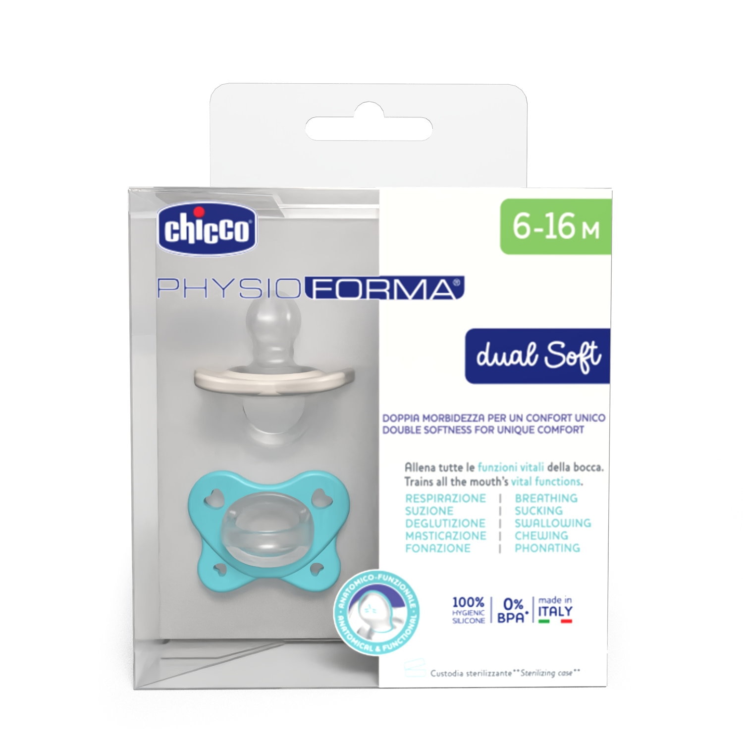 Chupete silicona Chicco Dual soft 6-16 meses, 2ud - Azul Cielo Azul Cielo-8