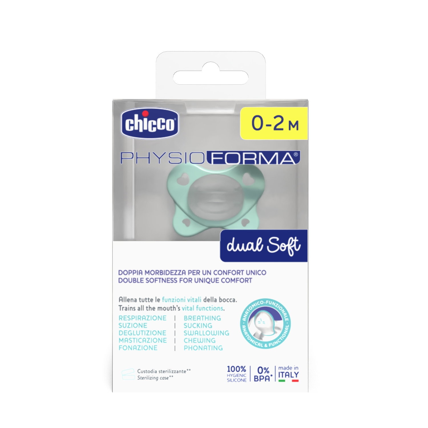 Imagen 5 de Chupete silicona Chicco Dual soft 0-2 meses - Verde Agua Verde Agua