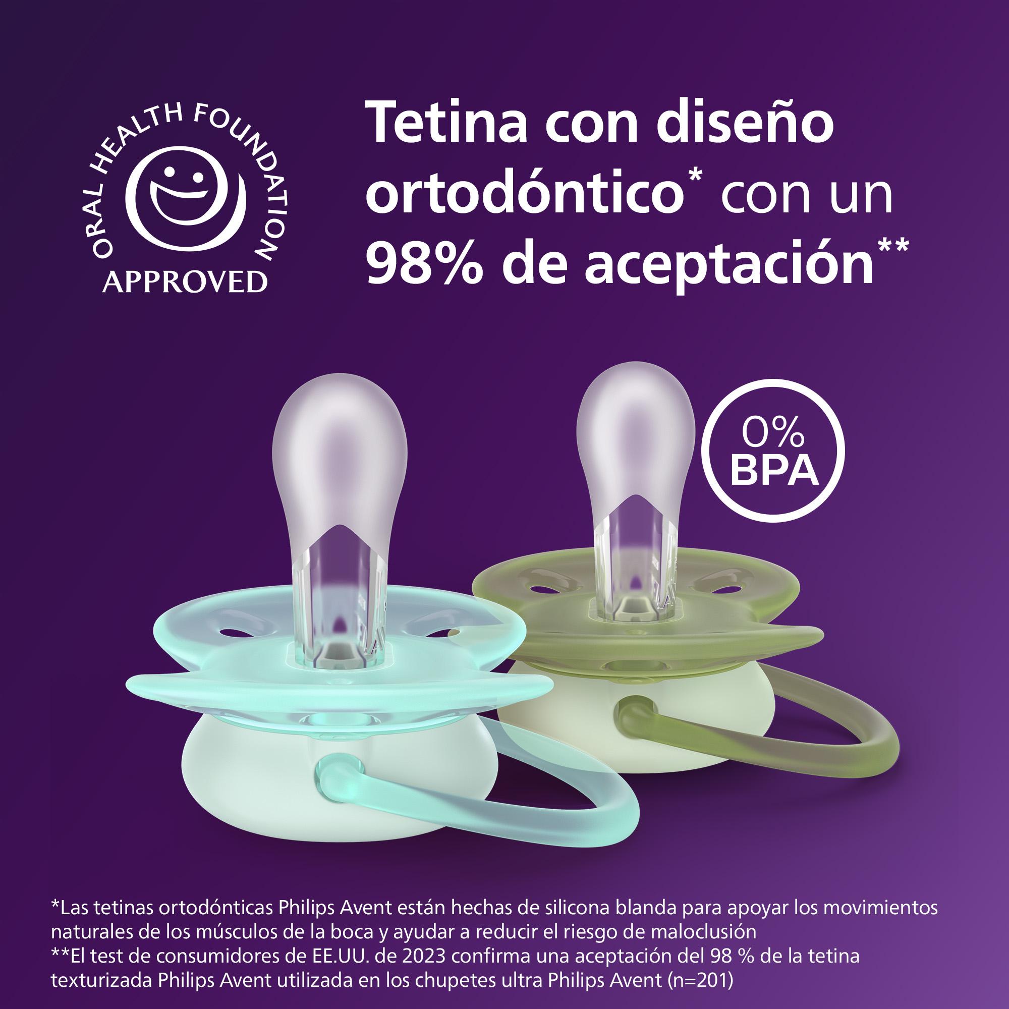 Chupetas ultra soft de noite Philips Avent 0-6meses, 2un Verde Água-5