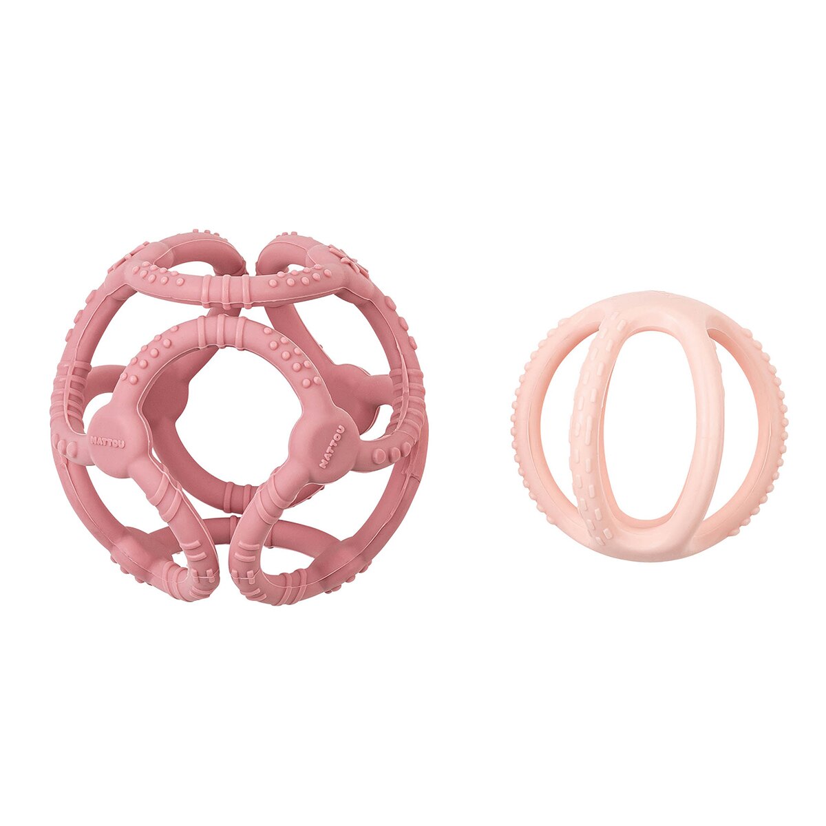 Jogo de 2 mordedores bola fácil de agarrar de silicone azul-petróleo/azul-claro Rosa-pastel-2