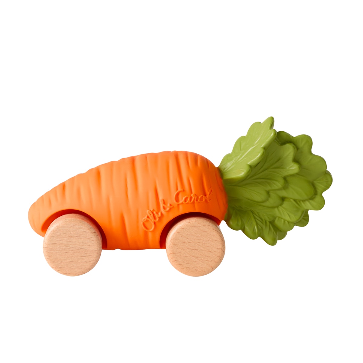 Mordedor y coche de arrastre Oli&Carol zanahoria colección Green Car Naranja-1