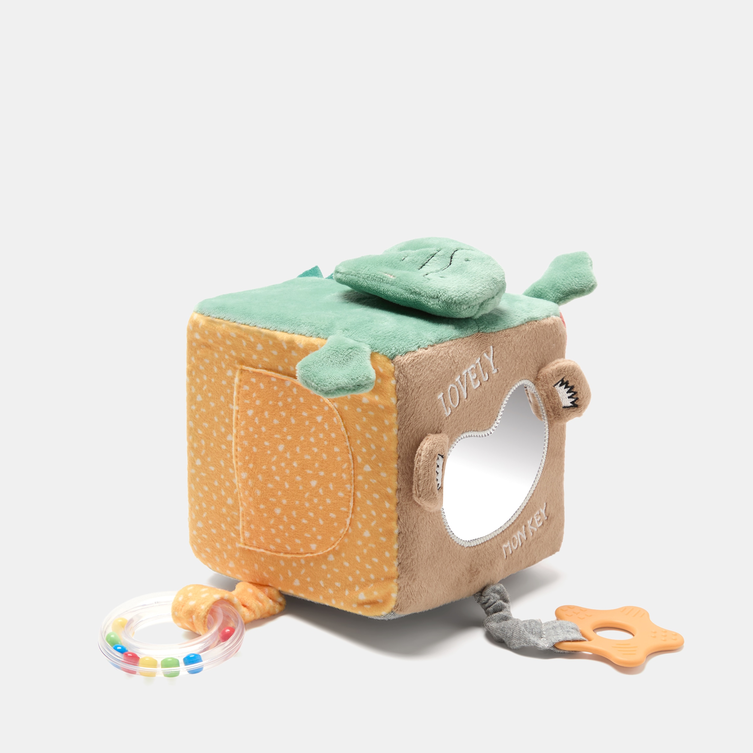 Cubo multitexturas com chocalho e mordedor da Bbest, coleção Jungle Multicolor-2