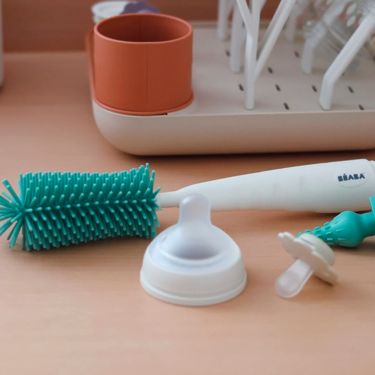 Escova Limpa-Biberões de Silicone Verde Água-3