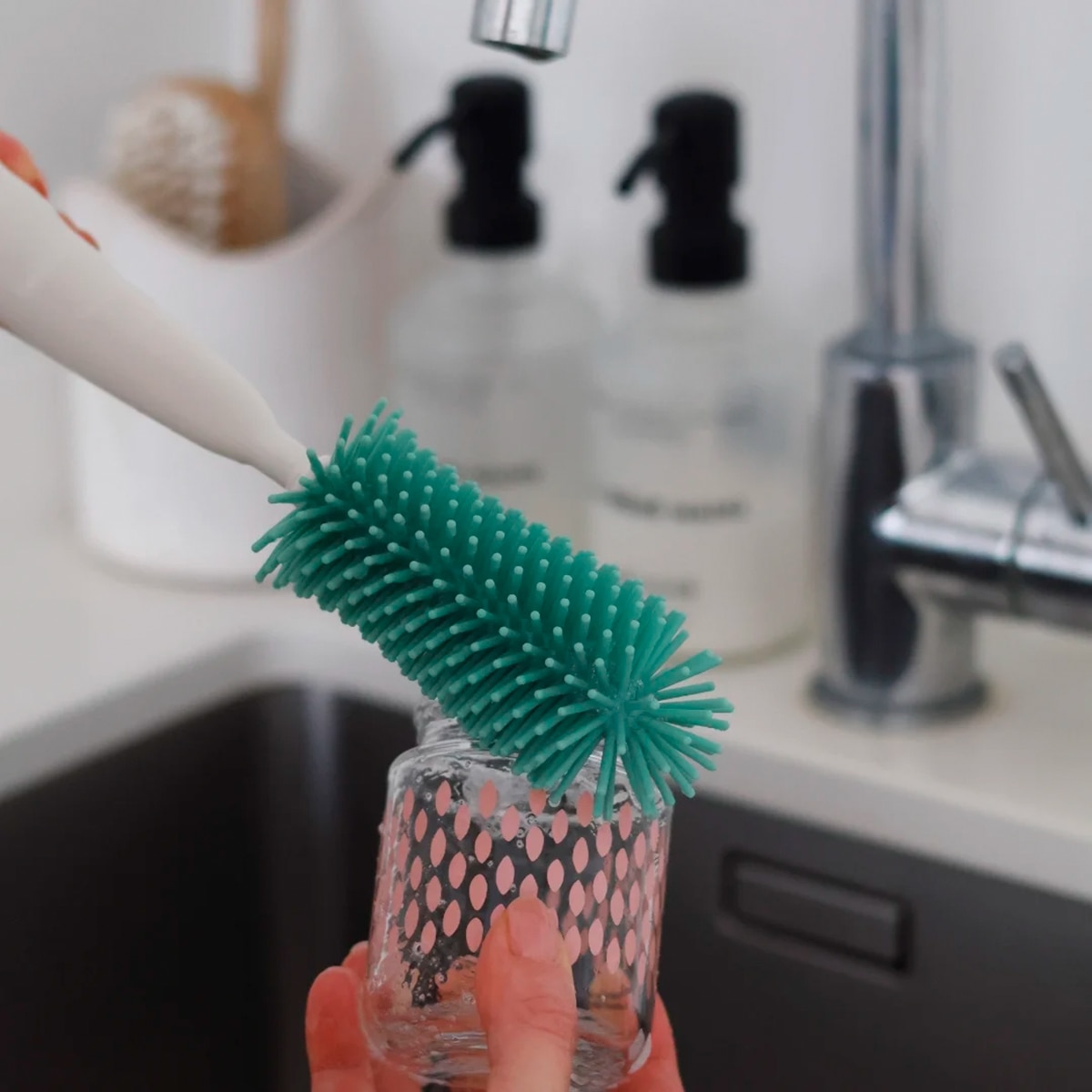 Escova Limpa-Biberões de Silicone Verde Água-4