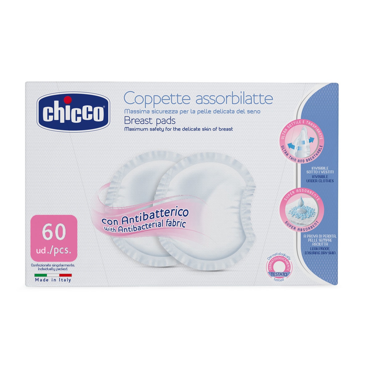 Imagen 0 de Discos Absorbentes Chicco NaturalFeeling con Bactericida (60 unis.) Blanco