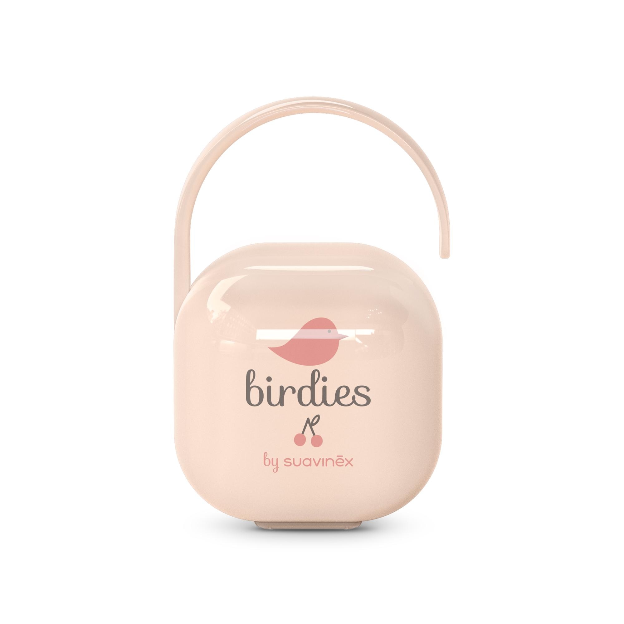 Suavinex - Portachupetes Suavinex para 2 chupetes con asa flexible colección Birdies.