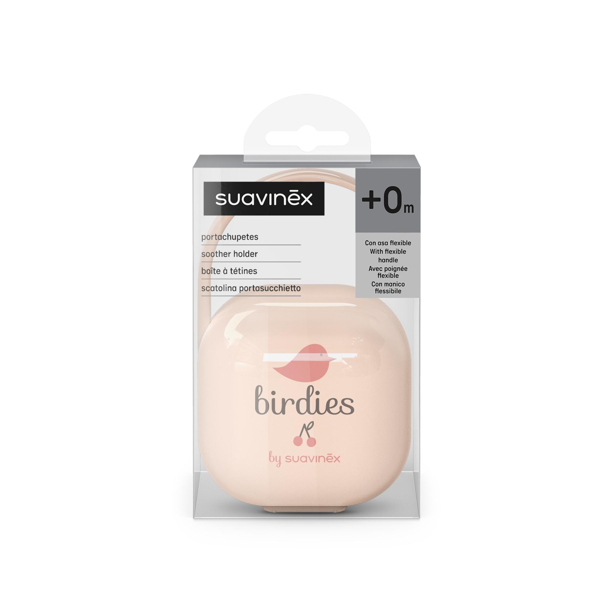 Portachupetes Suavinex para 2 chupetes con asa flexible colección Birdies - Rosa claro Rosa claro-3