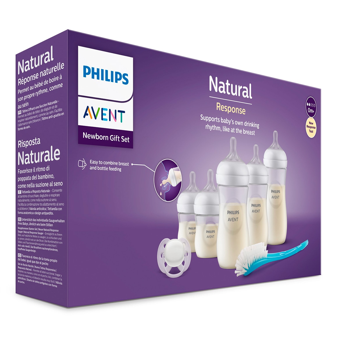 Pack regalo Philips Avent Natural Response, 5 biberones 125 - 330ml + chupete ultrasoft + cepilllo de limpieza, Tetina flujo 2 lento - Blanco Blanco-8