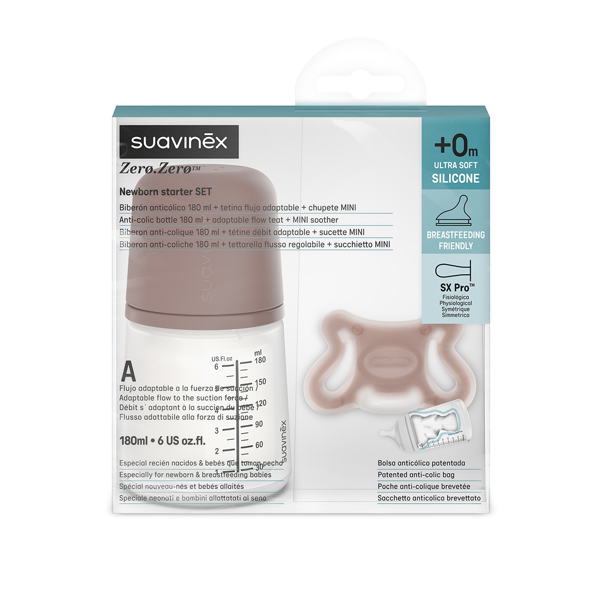Conjunto Primeiros Meses Gama Zero Biberão, Tetina de Recarga e Bolsa Anticólicas Taupe-2