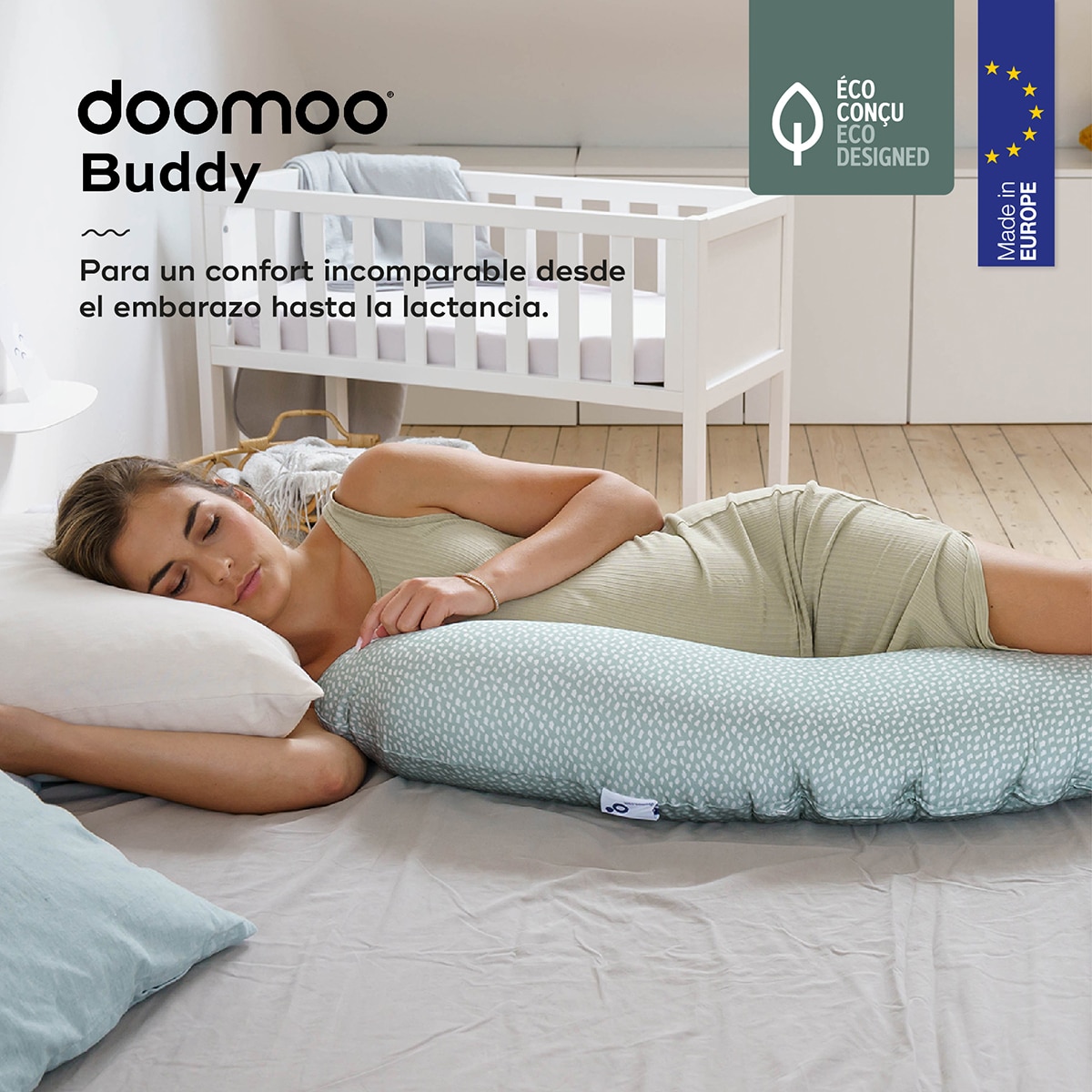 Almohada de lactancia Doomoo Buddy - Lana Verde anticuario-2