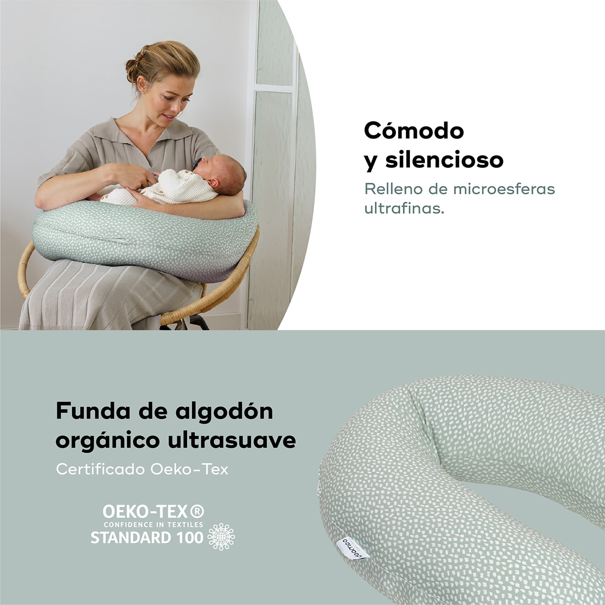 Almohada de lactancia Doomoo Buddy - Lana Verde anticuario-5