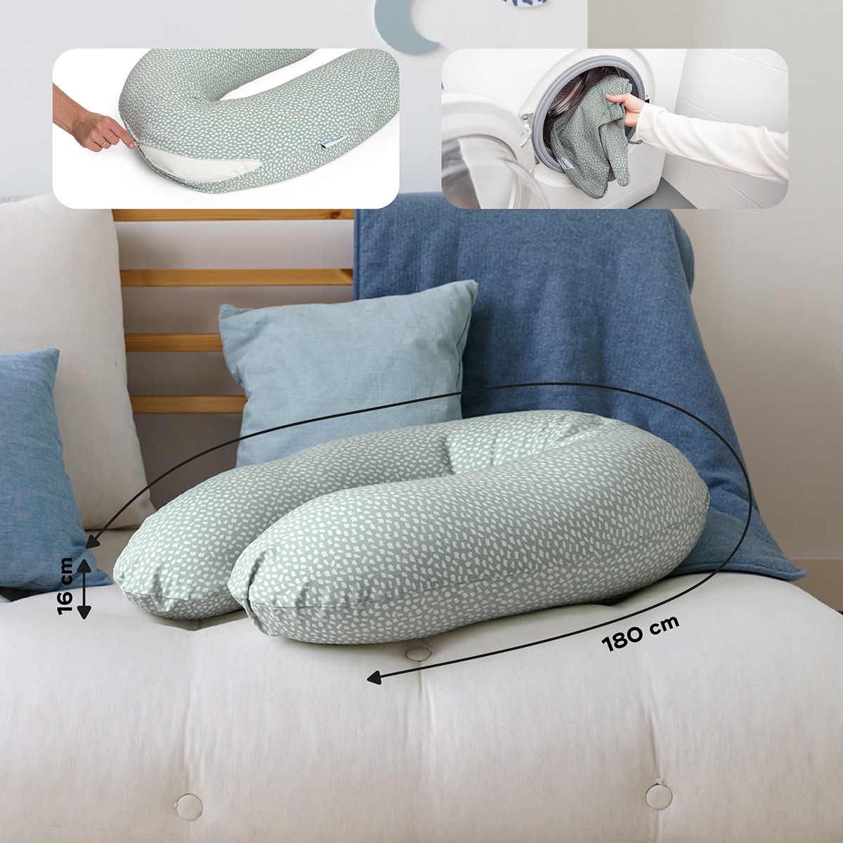 Almohada de lactancia Doomoo Buddy - Lana Verde anticuario-6
