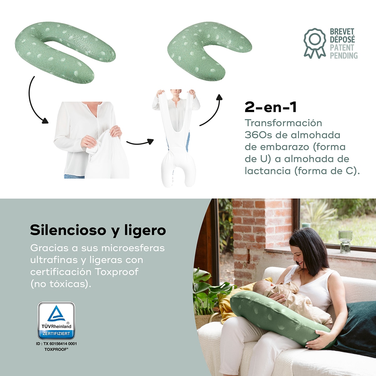 Imagen 4 de Almohada de lactancia BabyMoov B.Love 2 in 1 - Verde Salvia Verde Salvia
