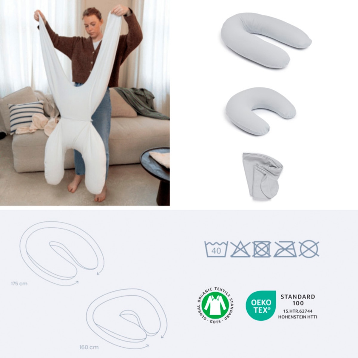 Almofada de Maternidade Twisty 2 em 1 Petals Latte Cinzento-claro-3