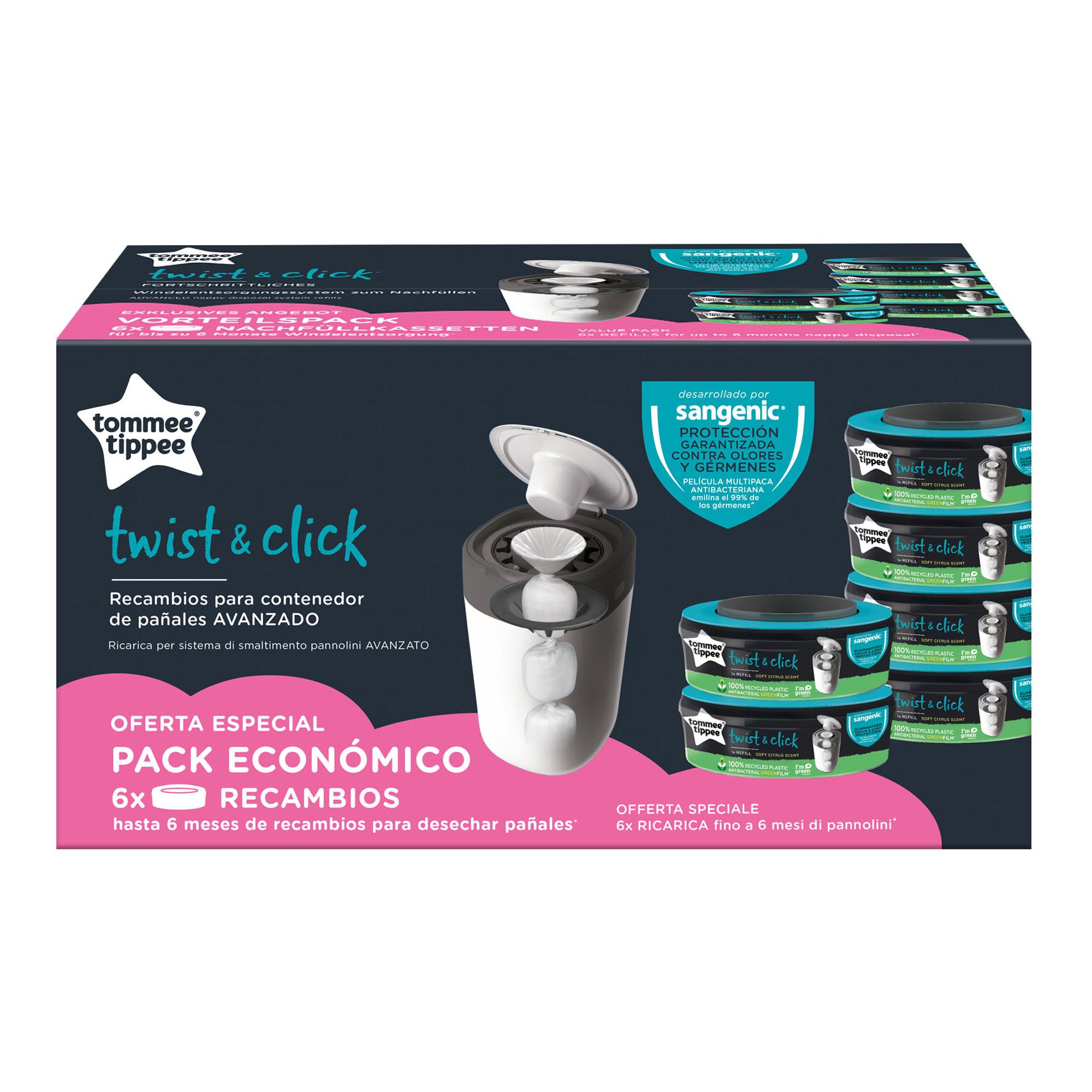 Pack de 4+2 de Recambios Tommee Tippee Sangenic Twist & Click para Contenedor de Pañales - Gris oscuro Gris oscuro-2
