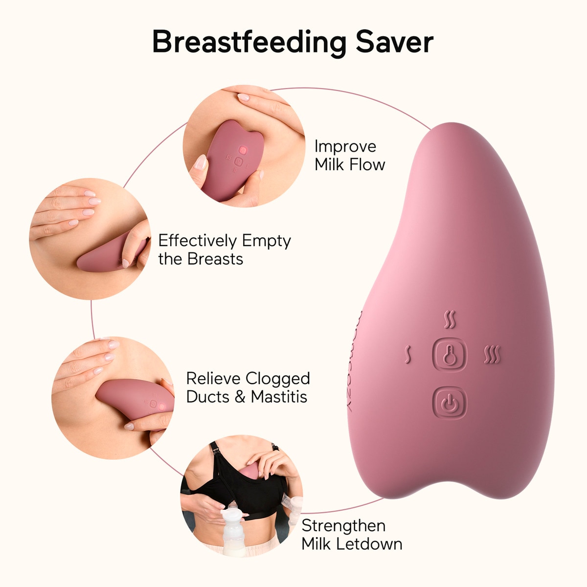 Massajador de Seios Momcozy Simple melhora o fluxo de leite Rosa-2