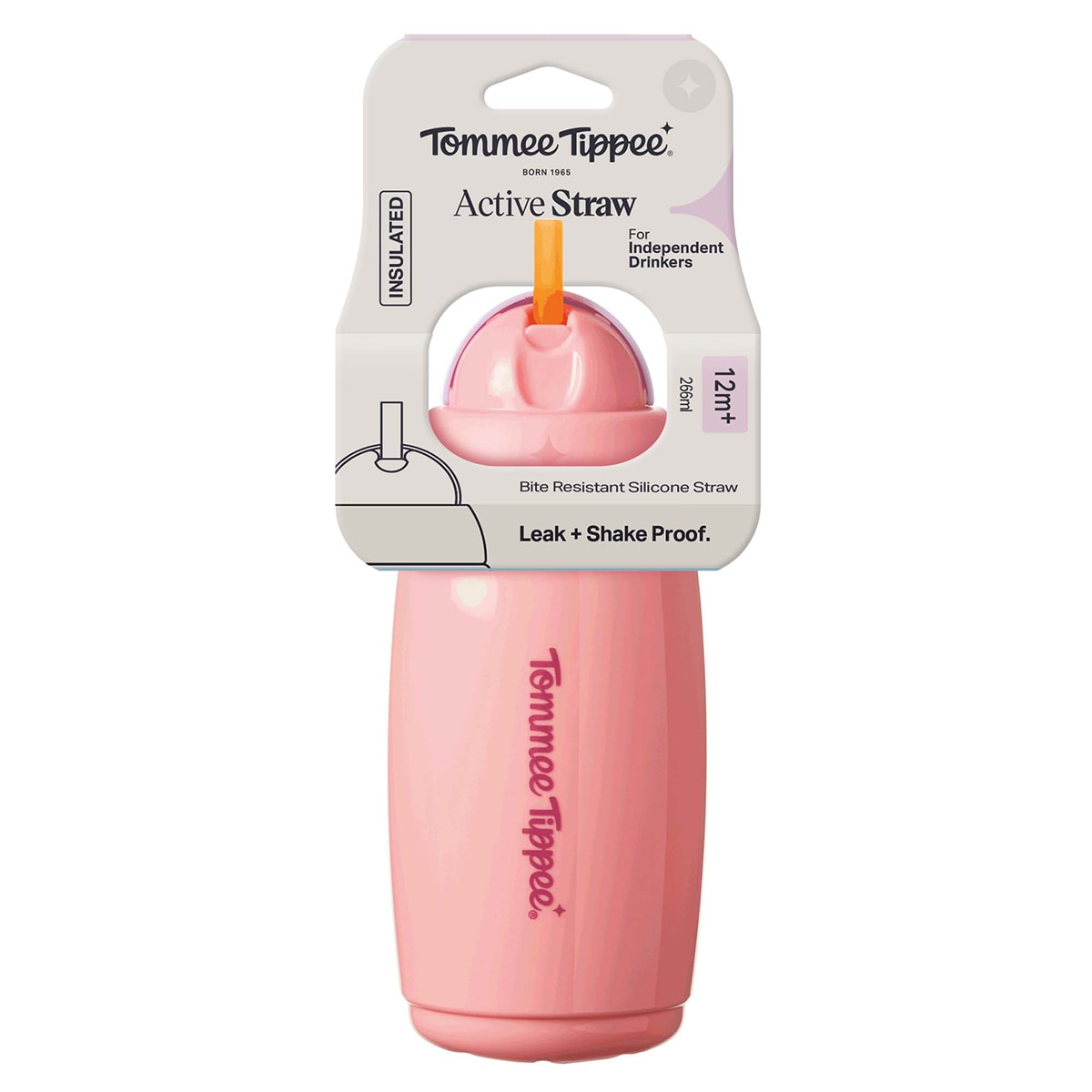 Botella con pajita Tommee Tippee insulated active 266ml, 12 meses Rosa claro Rosa claro-4
