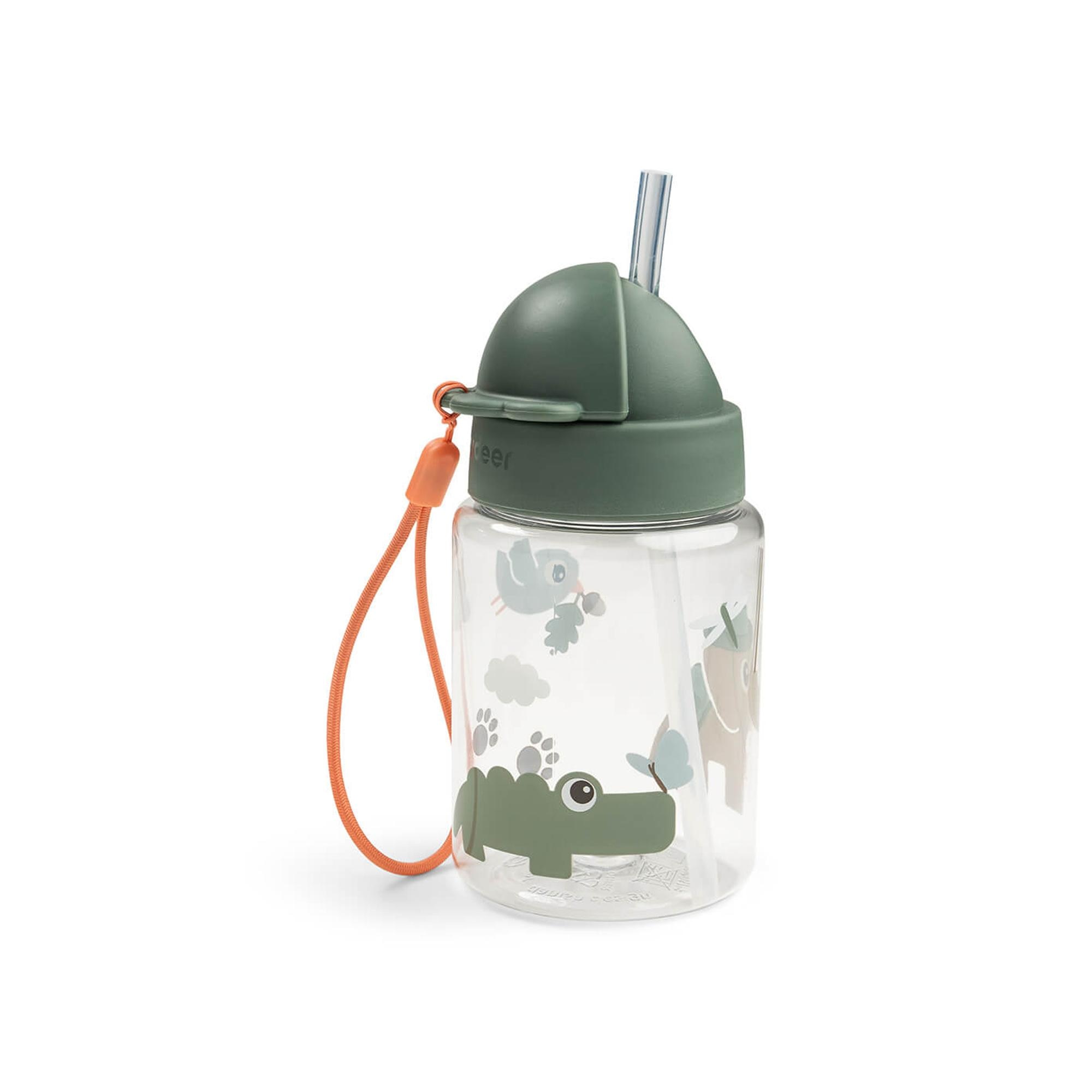 Botella con pajita Done by Deer 280ml colecc. Tiny Trails - Verde militar Verde militar-3