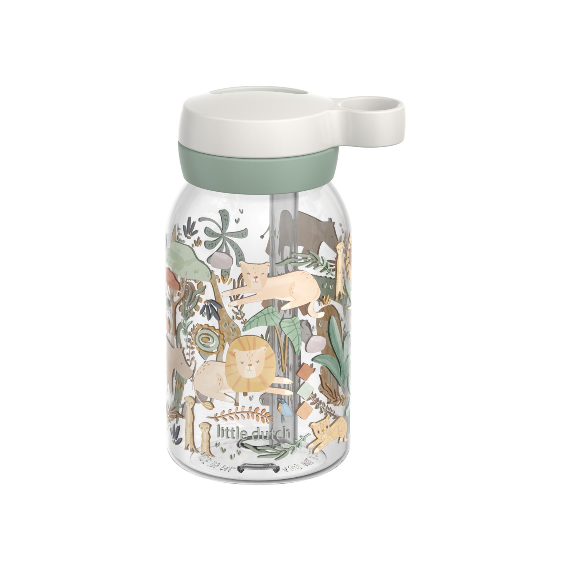 Botella con pajita Little Dutch Campus 450ml colec. Safari Friends - Verde anticuario Verde anticuario-1