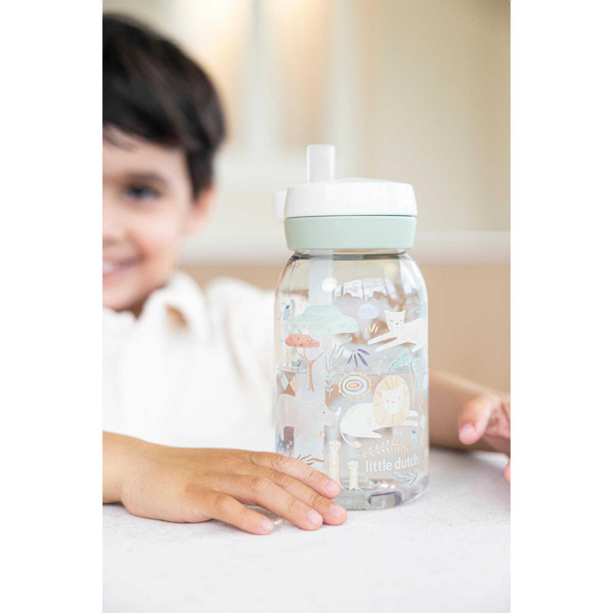 Botella con pajita Little Dutch Campus 450ml colec. Safari Friends - Verde anticuario Verde anticuario-8