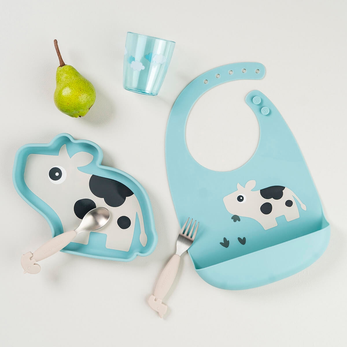 Prato de Silicone com Ventosa Tiny Farm Azul-celeste-6