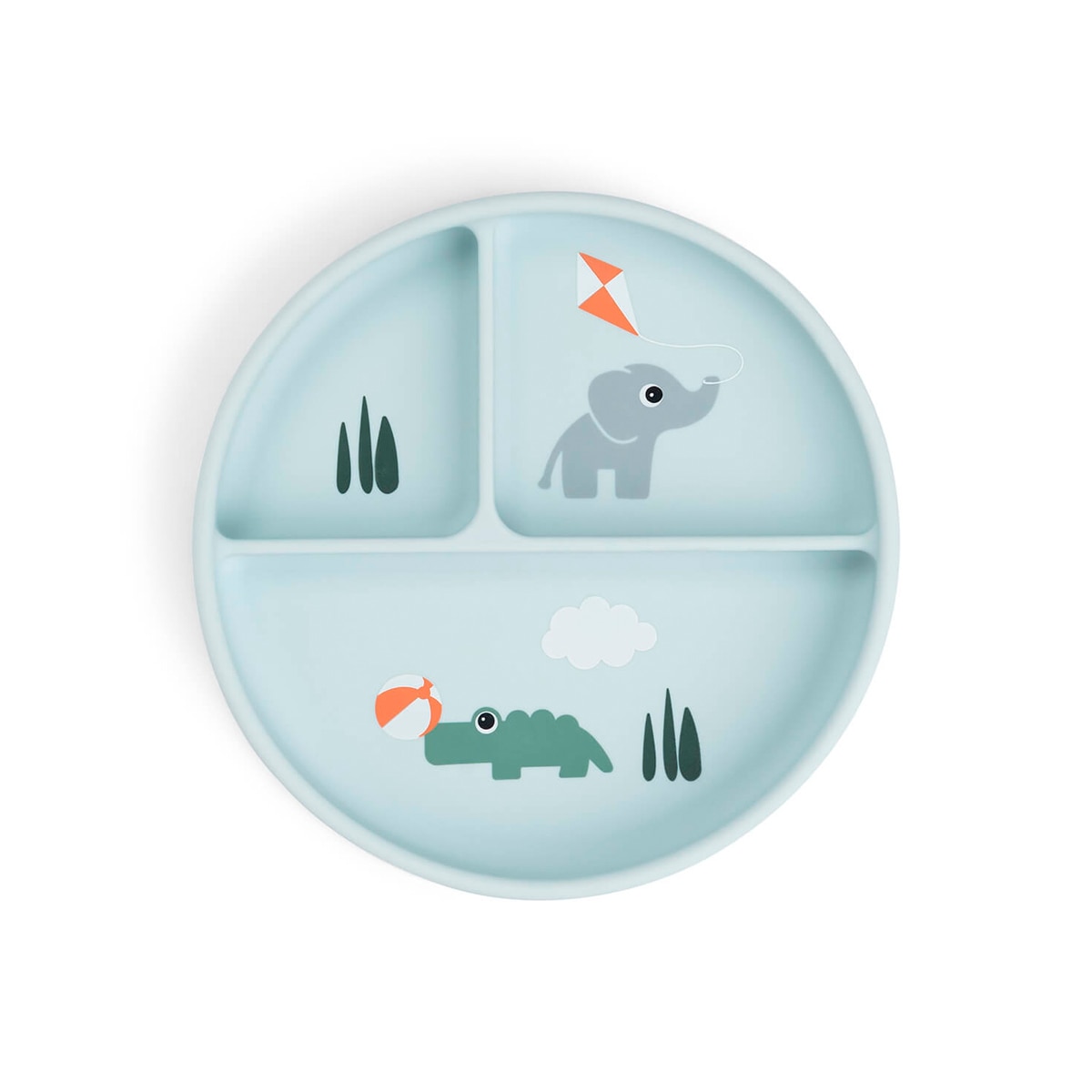 Imagen 1 de Plato compartimentado silicona Done by Deer con ventosa Tiny Farm - Azul claro Azul claro