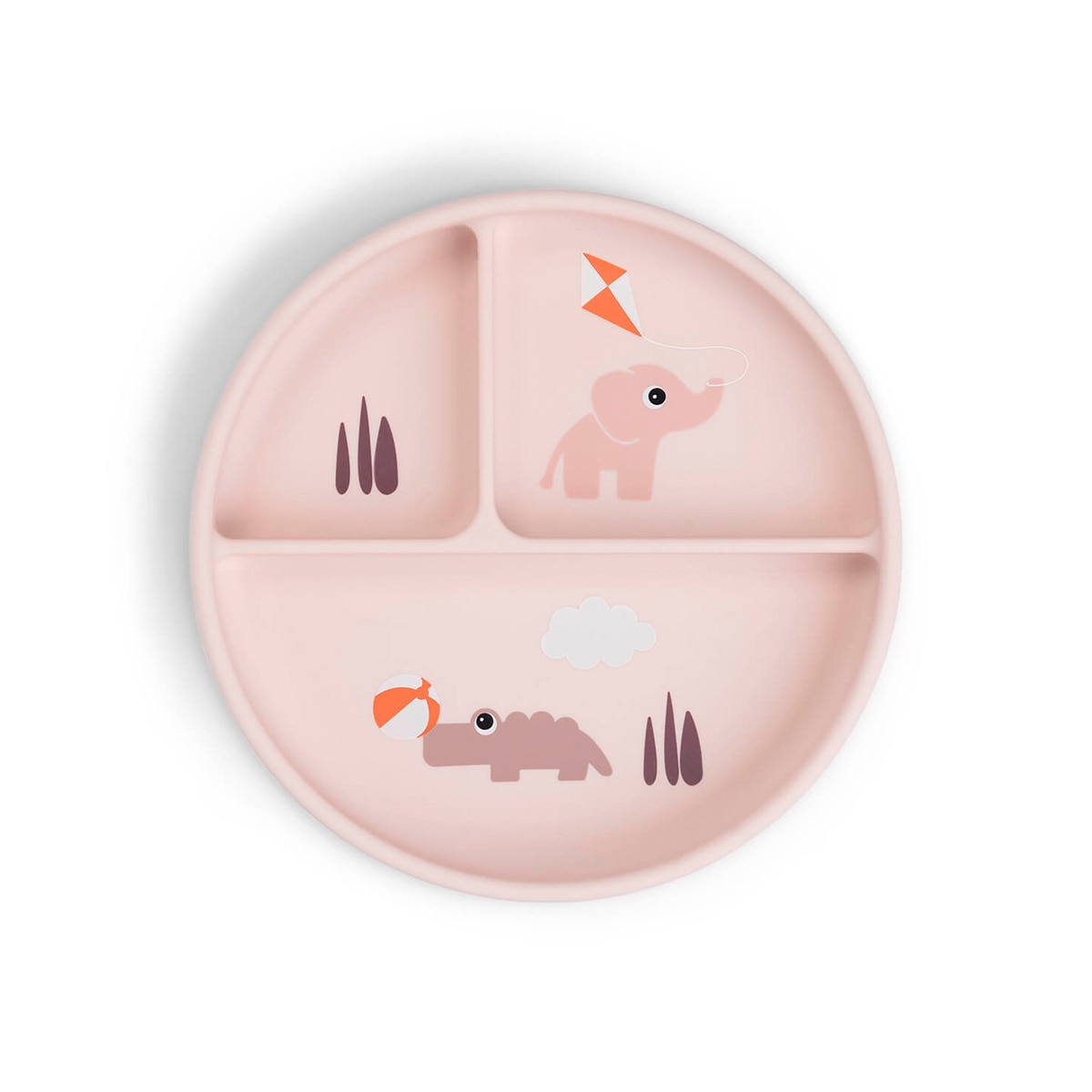 Imagen 1 de Plato compartimentado silicona Done by Deer con ventosa Tiny Farm - Rosa claro Rosa claro