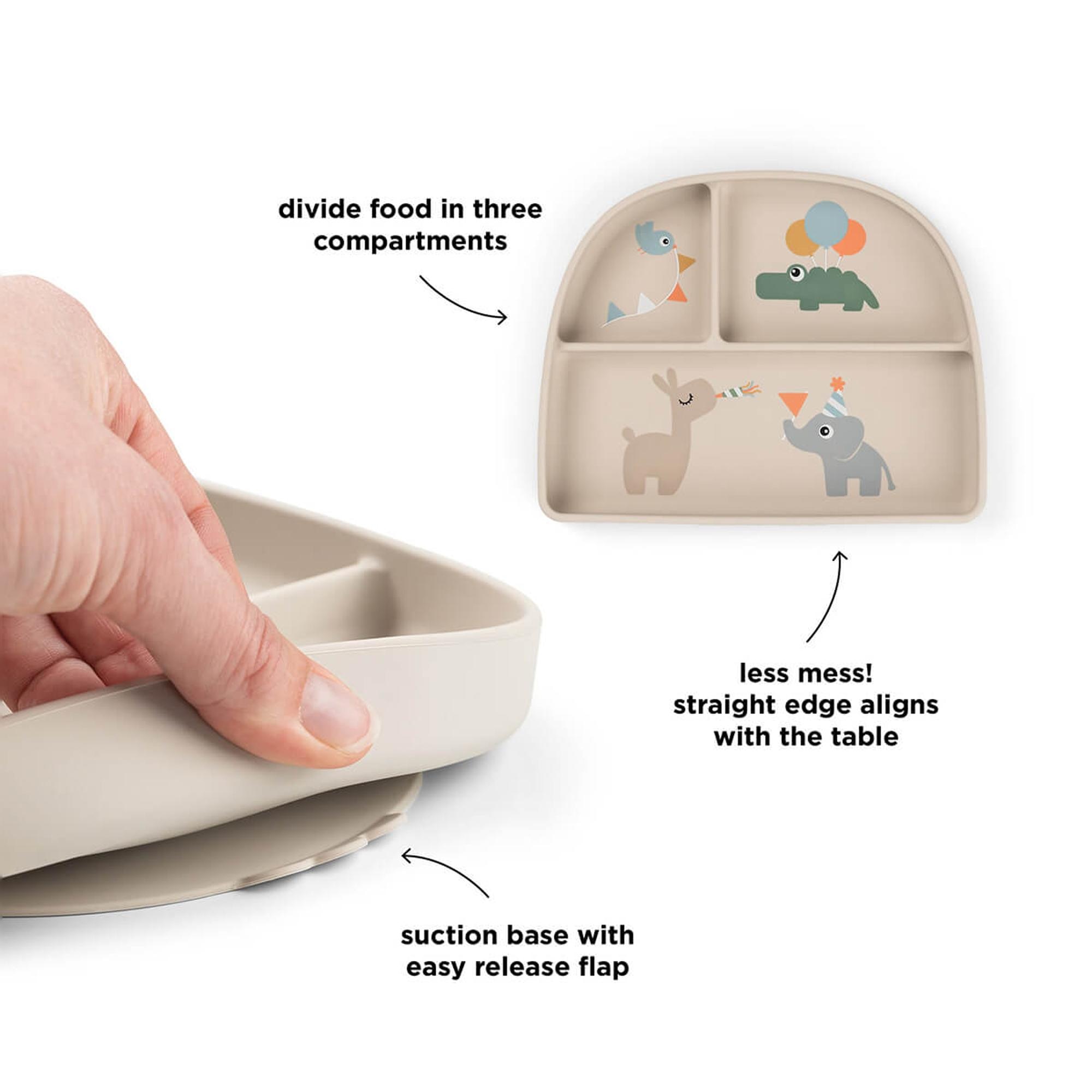 Prato Compartimentado Oval de Silicone com Ventosa Celebration Areia-2